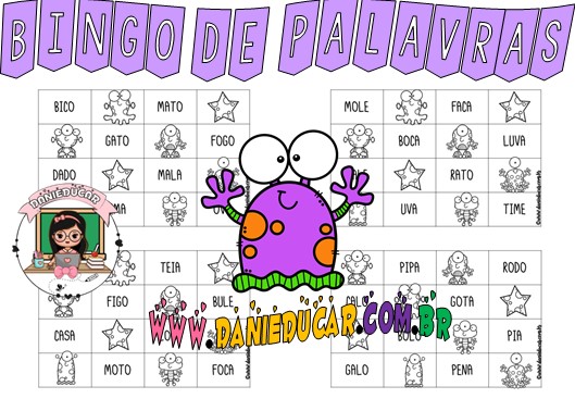 Bingo grátis com palavras simples - Dani Educar