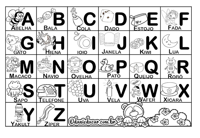 Tabela com alfabeto ilustrado imprimir