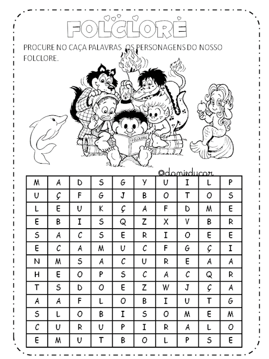 Caça palavras dos personagens do folclore