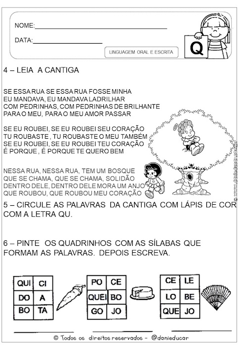 Atividades de alfabetização letra Q