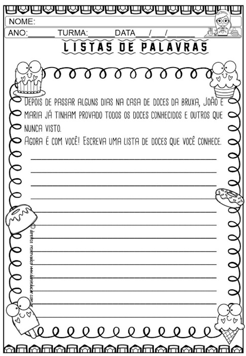 Atividades educativas - lista de palavras