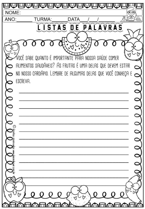 Atividades educativas - lista de palavras