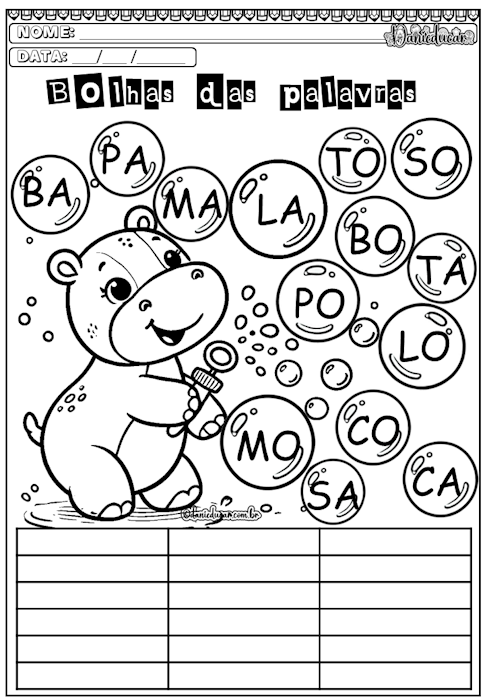 Atividade de alfabetização formação de palavras
