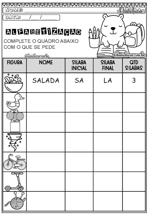 Atividades de alfabetização e letramento