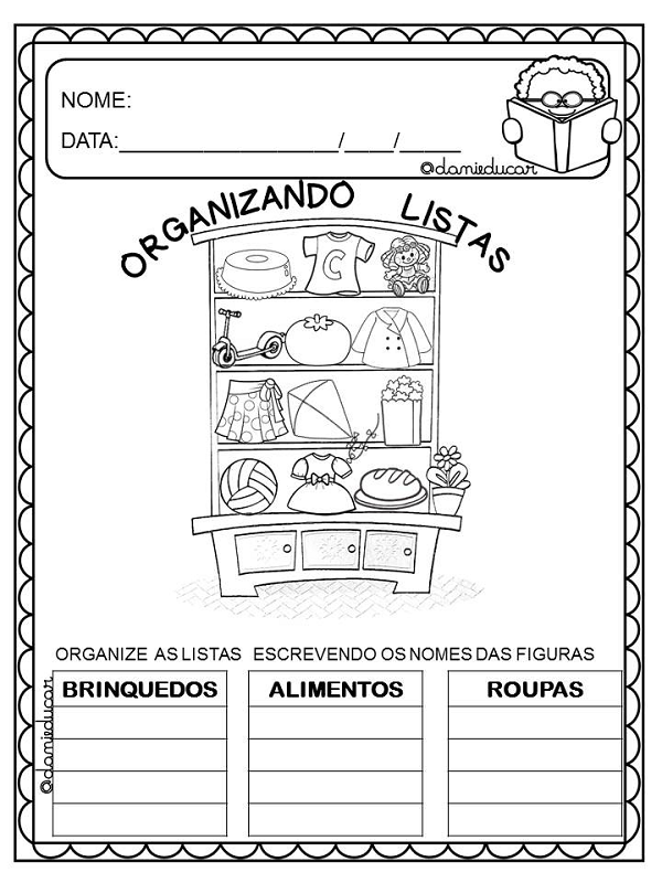 Atividades de alfabetização organizando listas