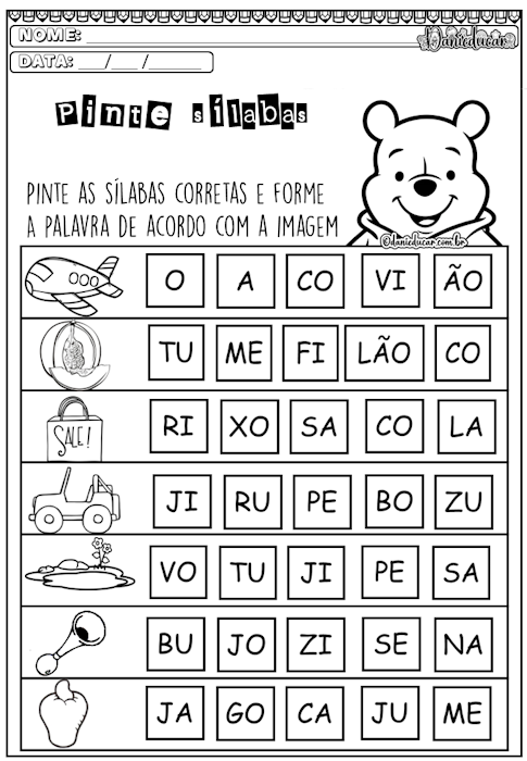 Atividades de alfabetização pinte as sílabas