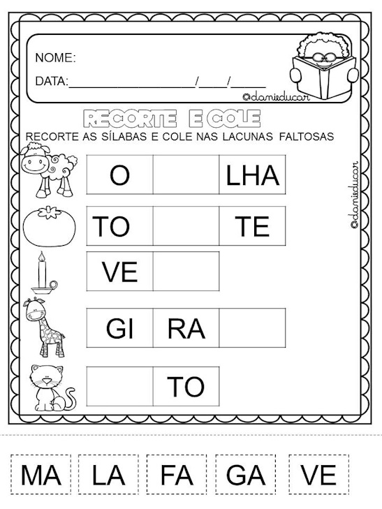 Atividades de alfabetização recorte sílabas