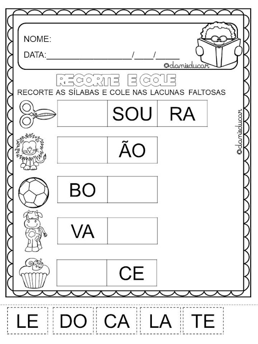 Atividades de alfabetização recorte sílabas