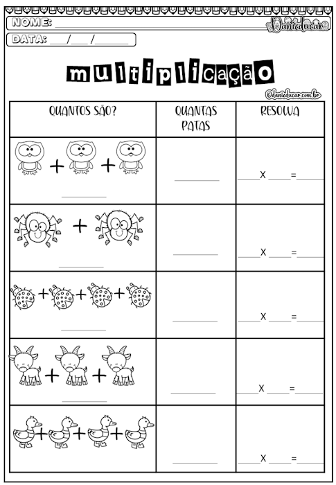 Atividades de matemática multiplicação 2º ano