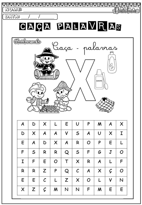 Atividades de alfabetização Letra X
