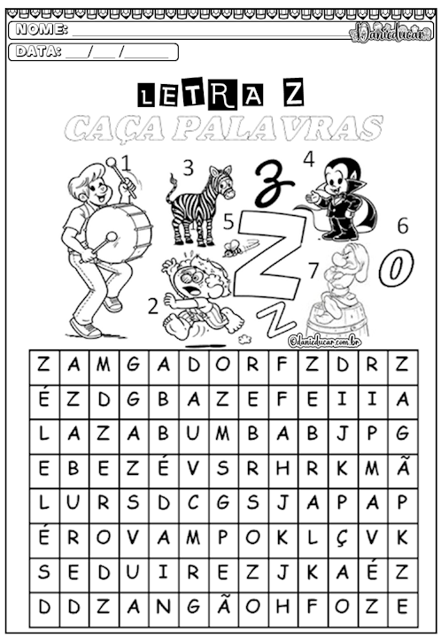 Caça palavras letra z