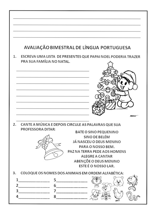 Avaliação bimestral para 2º ano