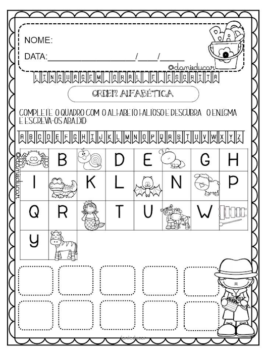 Atividades de alfabetização Alfabeto