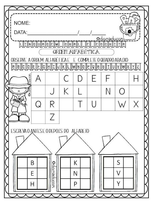 Atividades de alfabetização Alfabeto