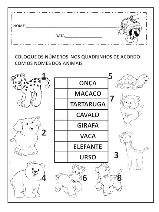 Atividades de alfabetização - Animais