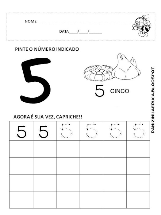 Atividades com números pontilhados 1 ao 5