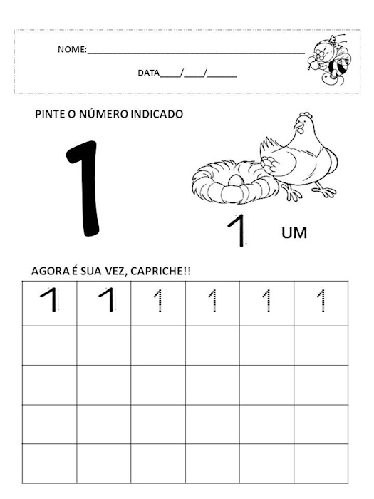 Atividades com números pontilhados 1 ao 5