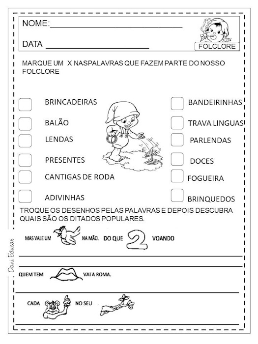 Atividades de alfabetização do folclore