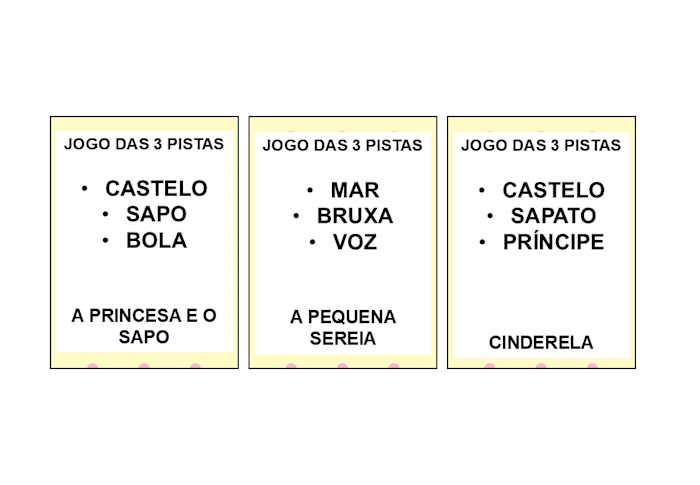 JOGO DAS 3 PISTAS CONTOS DE FADAS