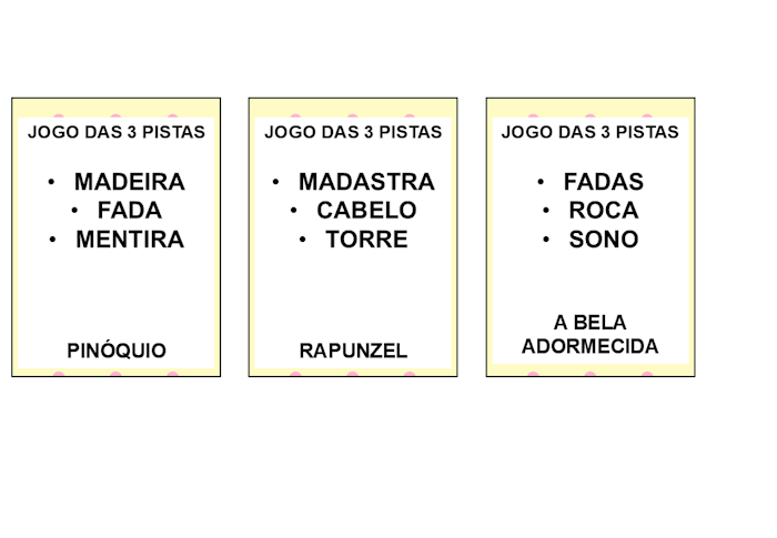 JOGO DAS 3 PISTAS CONTOS DE FADAS