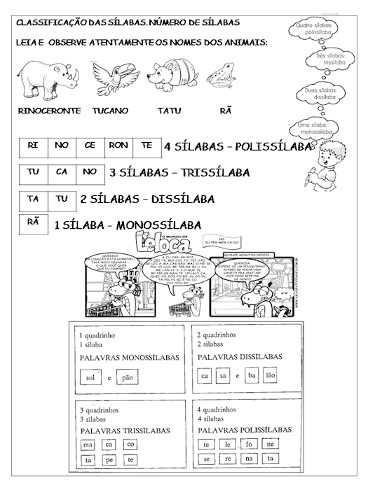 ATIVIDADES DE CLASSIFICAÇÃO DAS SÍLABAS