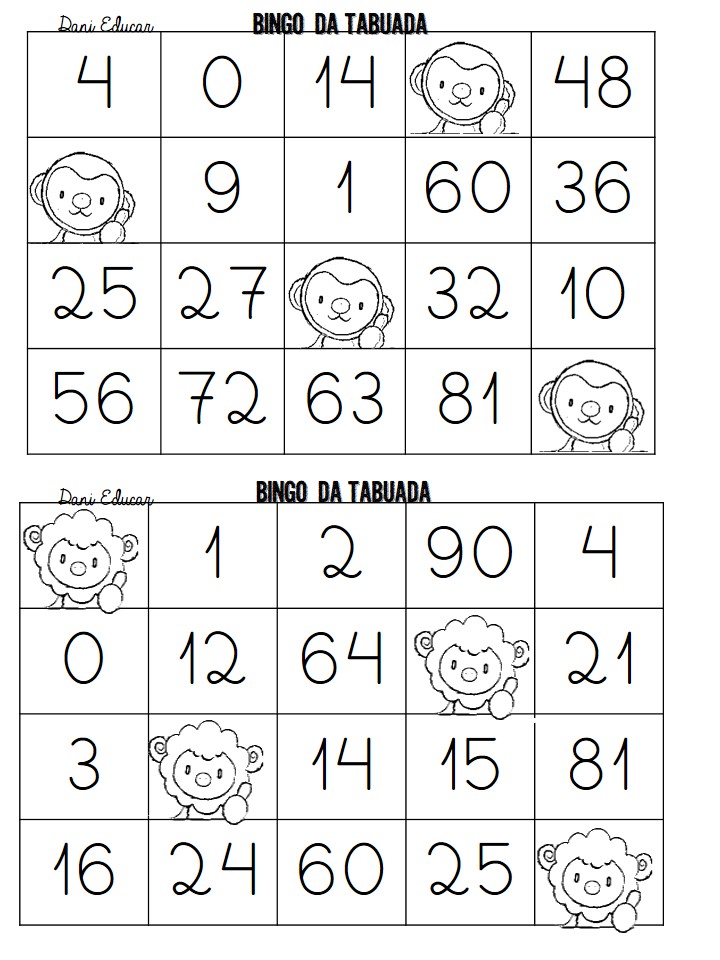 Bingo da Tabuada - Atividades para Educação Infantil