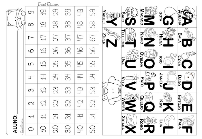 Tabelinha de alfabeto e numerais