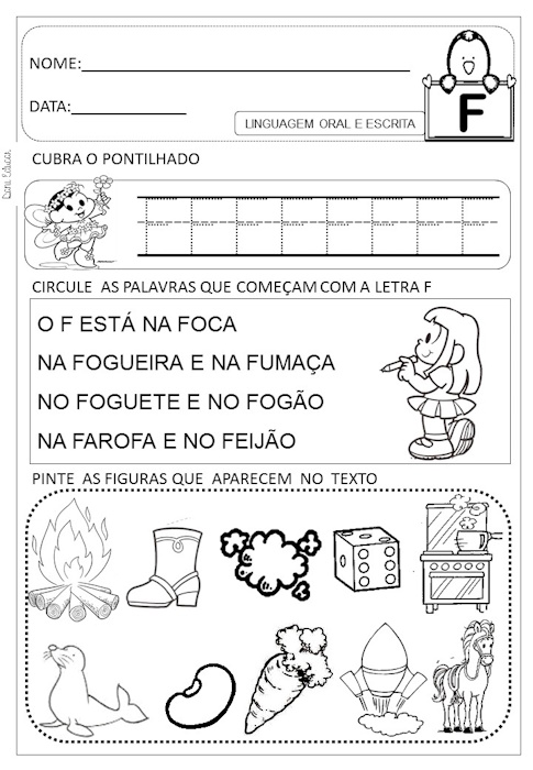 Atividades de alfabetização com a letra F