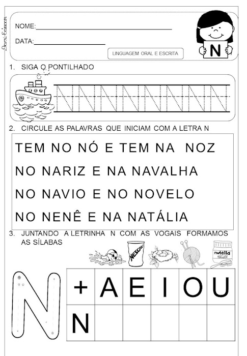 Atividades alfabetização letra N