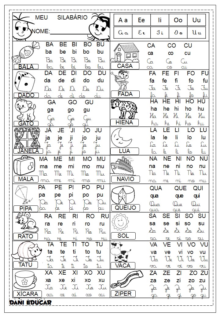 Tabela De SilabÁrio Ilustrado Com 4 Formas De Letras Dani Educar