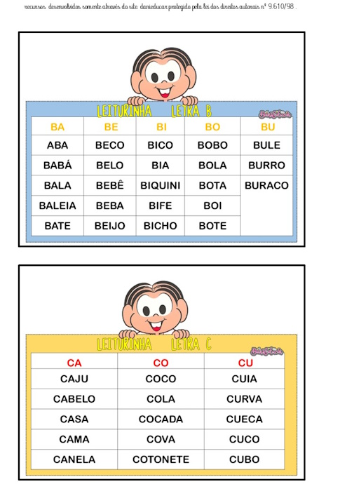 FICHAS DE LEITURA TURMA DA MONICA