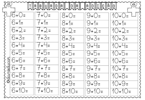 Atividades de matemática tabuada de adição