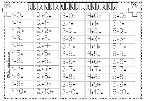 Atividades de matemática tabuada de adição