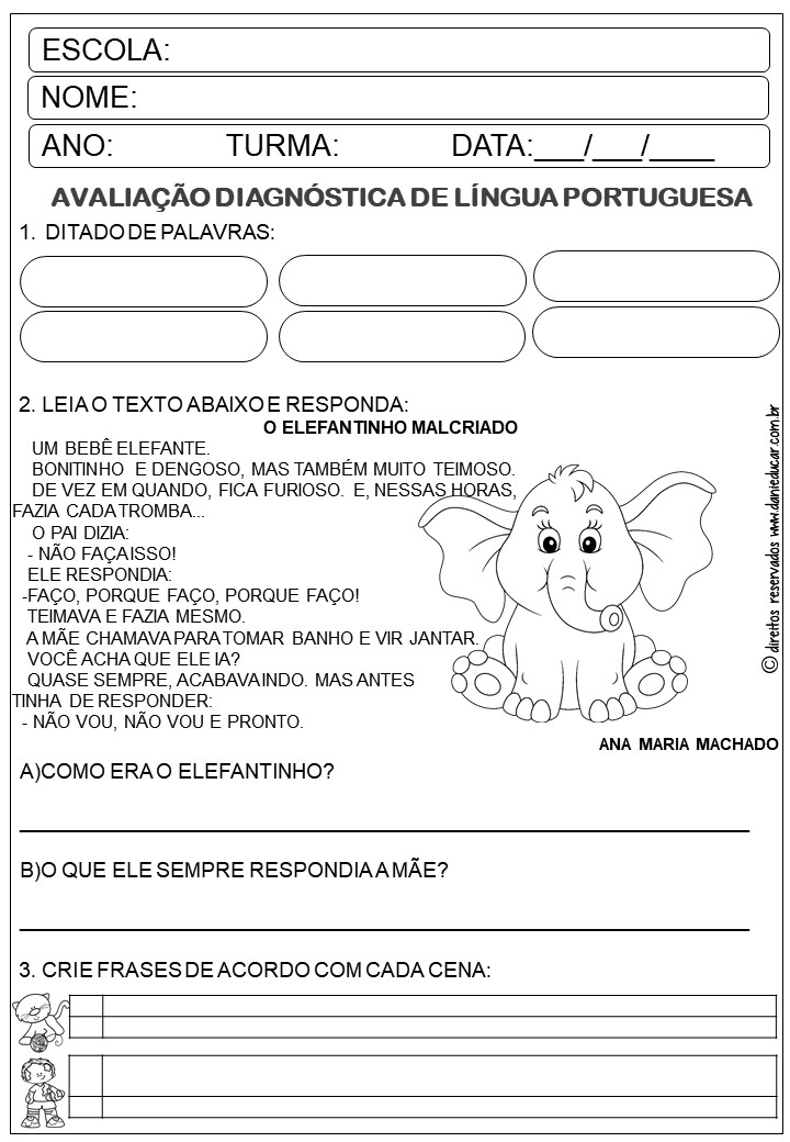 Avaliação Diagnóstica para o 3º Ano de Português