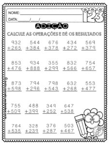 Atividades de matemática 4º ano cálculos