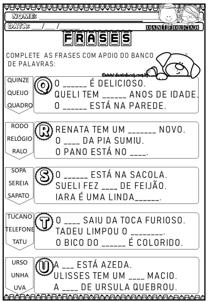 Atividades com Frases para alfabetização