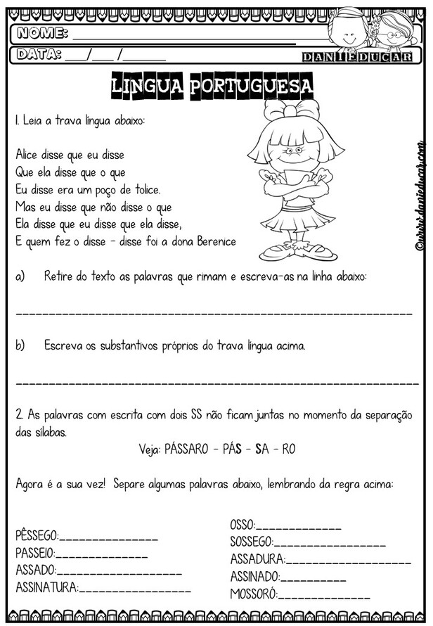 Atividades de Língua Portuguesa - 3º ano