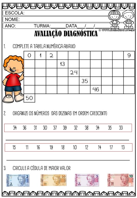 Avaliação diagnostica 2 ano matematica