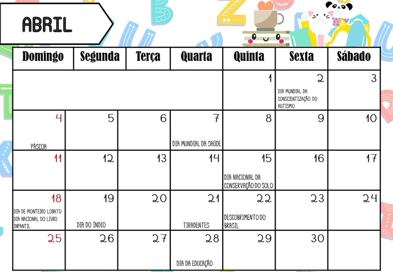 Calendário mensal 2021 com datas comemorativas
