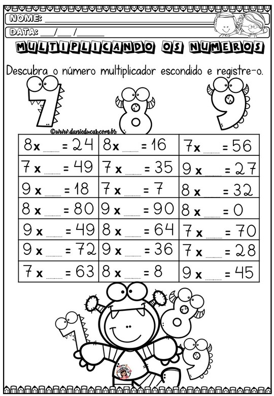 Atividades de multiplicação 2º e 3º anos