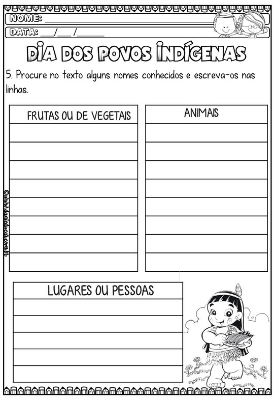 Atividades Dia dos povos indígenas 4º ano