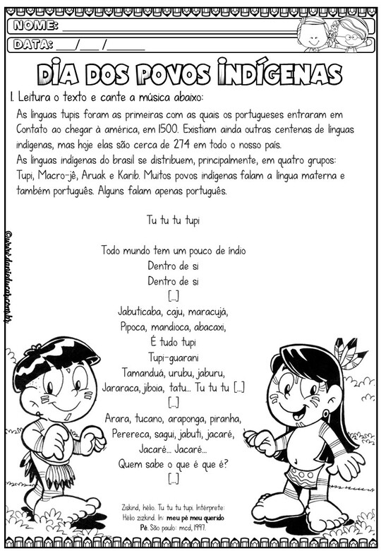 Atividades Dia dos povos indígenas 4º ano