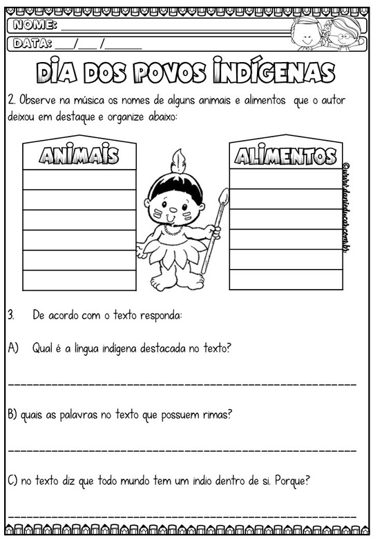 Atividades Dia dos povos indígenas 4º ano