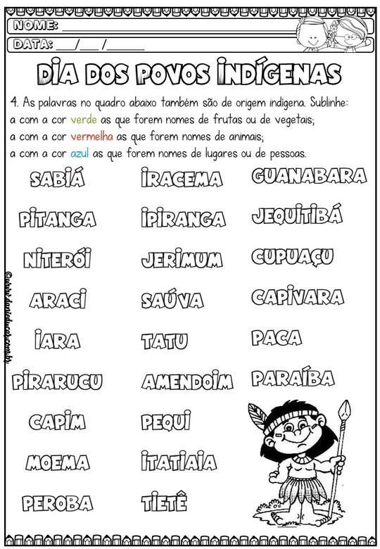 Atividades Dia dos povos indígenas 4º ano